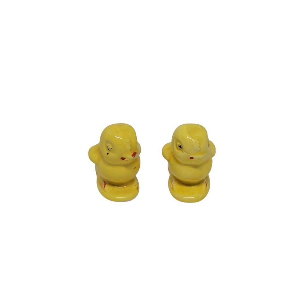 Vintage Yellow Ceramic Baby Chick Figurines Pair Easter Spring Decor 1.5"